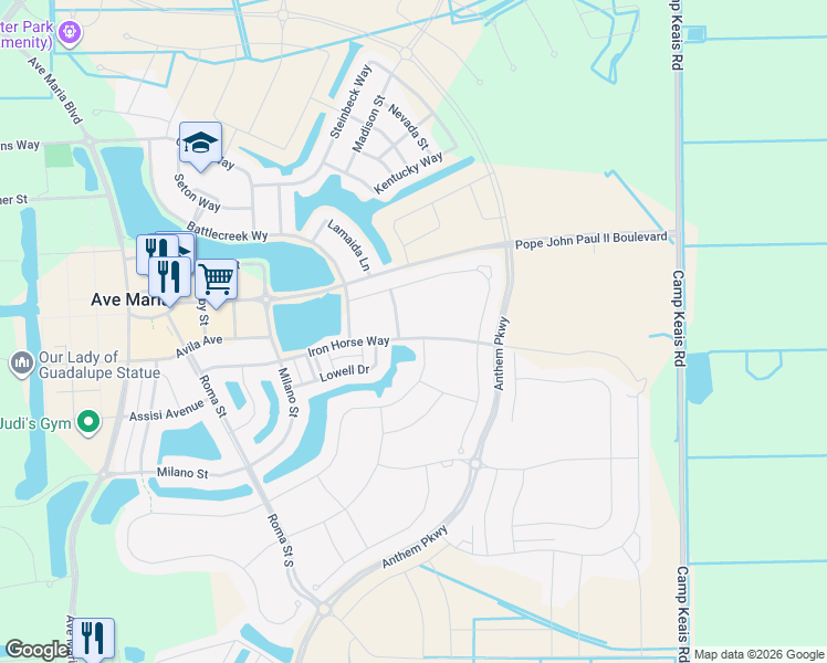 map of restaurants, bars, coffee shops, grocery stores, and more near 4925 Iron Horse Way in Immokalee