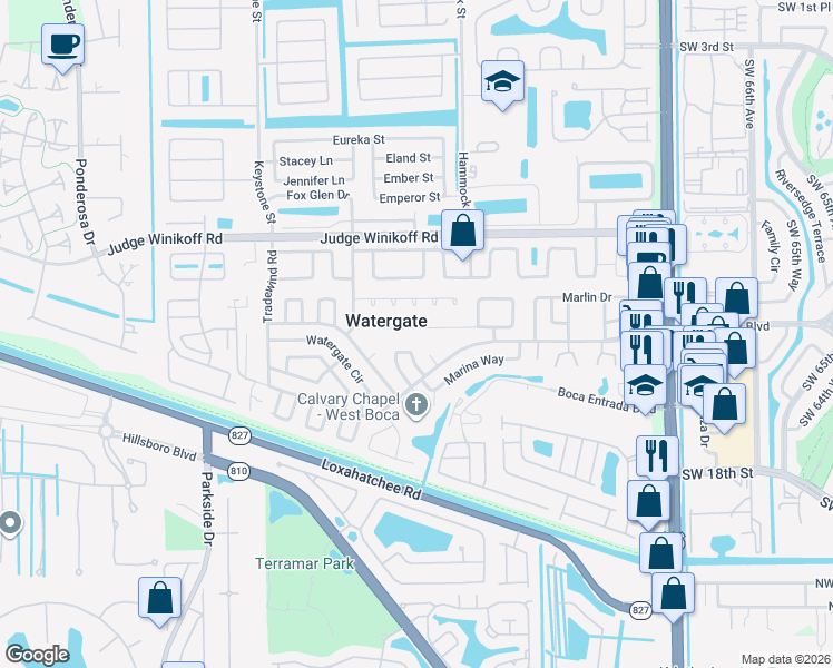 map of restaurants, bars, coffee shops, grocery stores, and more near 10606 South 228th Lane in Boca Raton