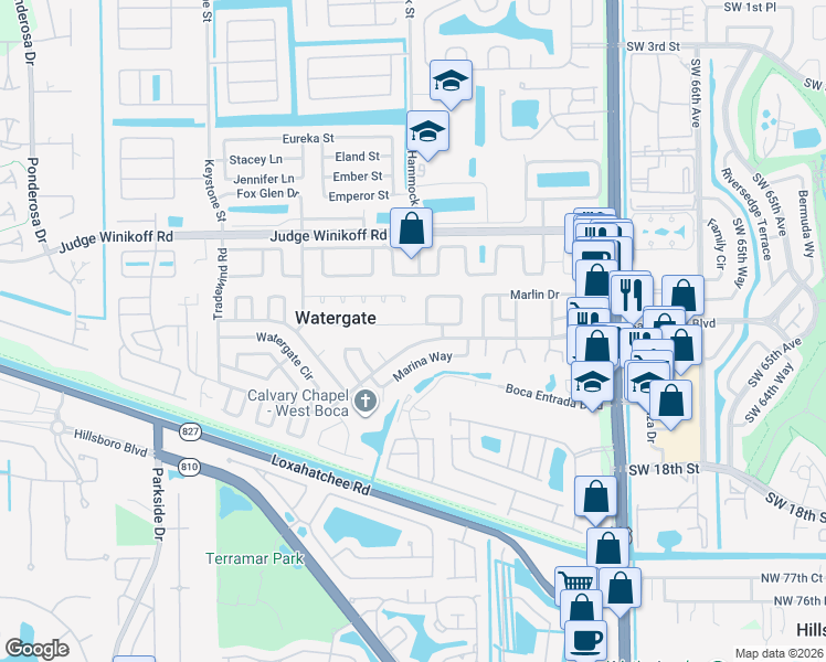 map of restaurants, bars, coffee shops, grocery stores, and more near 10558 South 228th Lane in Boca Raton