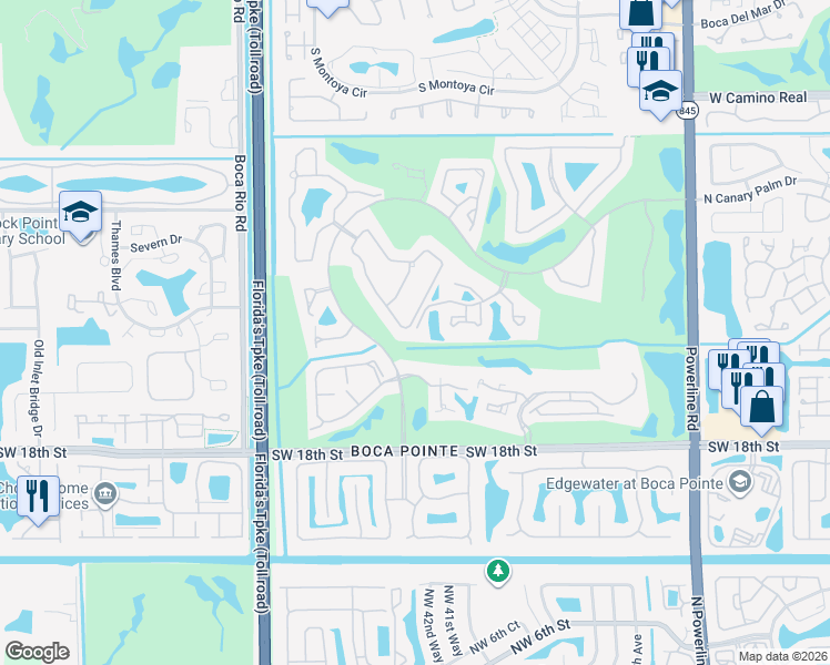 map of restaurants, bars, coffee shops, grocery stores, and more near 7711 La Corniche Circle in Boca Raton