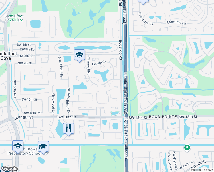 map of restaurants, bars, coffee shops, grocery stores, and more near 8128 Thames Boulevard in Boca Raton