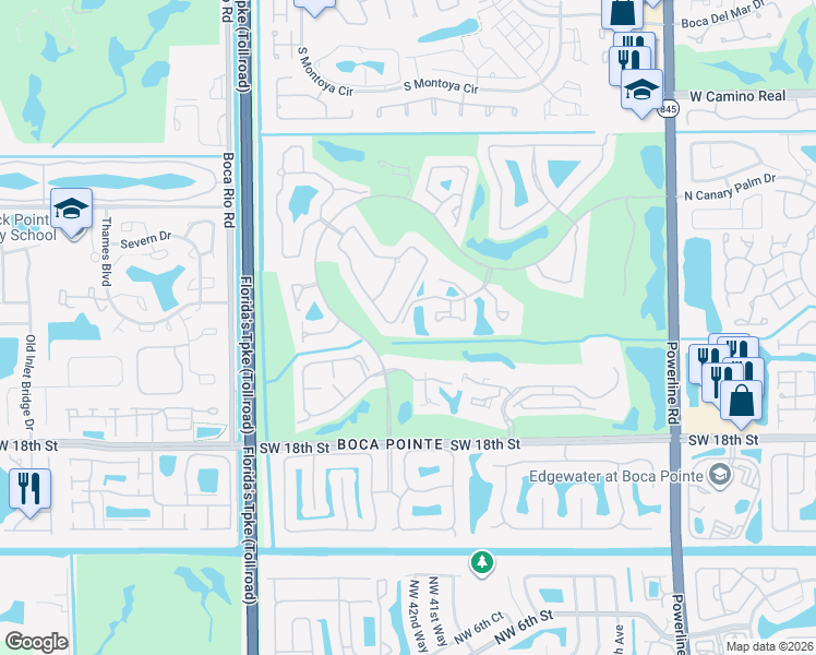 map of restaurants, bars, coffee shops, grocery stores, and more near 7711 La Corniche Circle in Boca Raton
