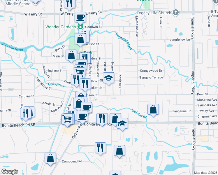 map of restaurants, bars, coffee shops, grocery stores, and more near 10701 Dean Street in Bonita Springs