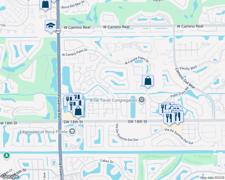 map of restaurants, bars, coffee shops, grocery stores, and more near 23230 Via De Sonrisa Del North in Boca Raton