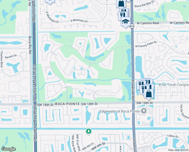 map of restaurants, bars, coffee shops, grocery stores, and more near 7351 Promenade Drive in Boca Raton