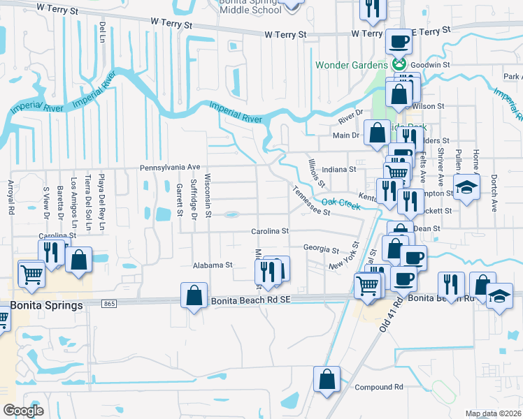 map of restaurants, bars, coffee shops, grocery stores, and more near in Bonita Springs