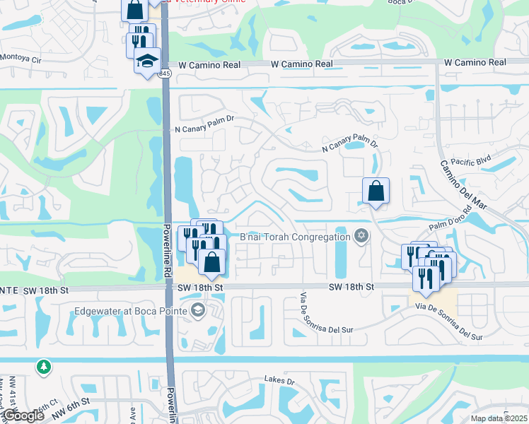 map of restaurants, bars, coffee shops, grocery stores, and more near 22990 Clear Echo Drive in Boca Raton