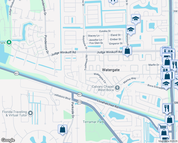 map of restaurants, bars, coffee shops, grocery stores, and more near 11969 Watergate Circle in Boca Raton