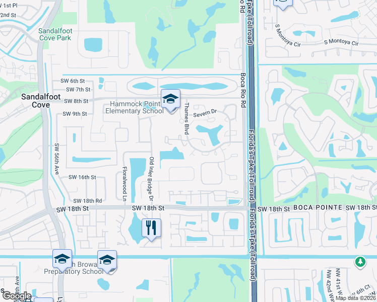 map of restaurants, bars, coffee shops, grocery stores, and more near 8188 Thames Boulevard in Boca Raton