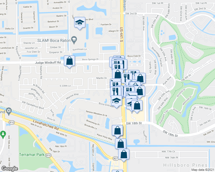 map of restaurants, bars, coffee shops, grocery stores, and more near 10145 Southwest Sandalfoot Boulevard in Boca Raton