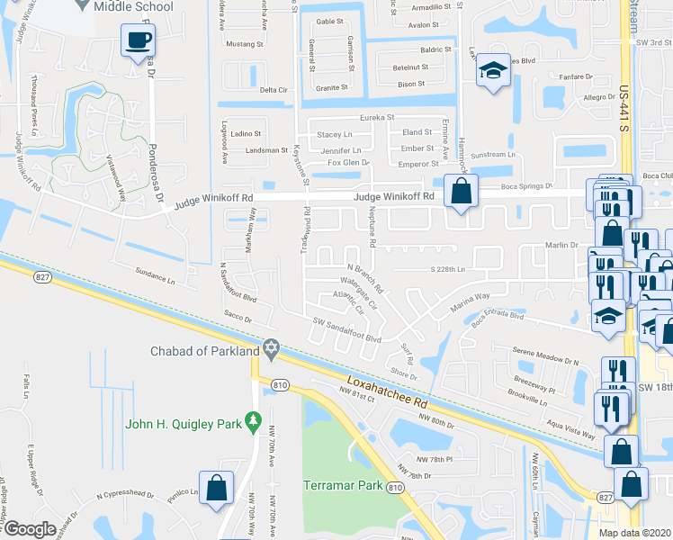 map of restaurants, bars, coffee shops, grocery stores, and more near 11886 Watergate Circle in Boca Raton