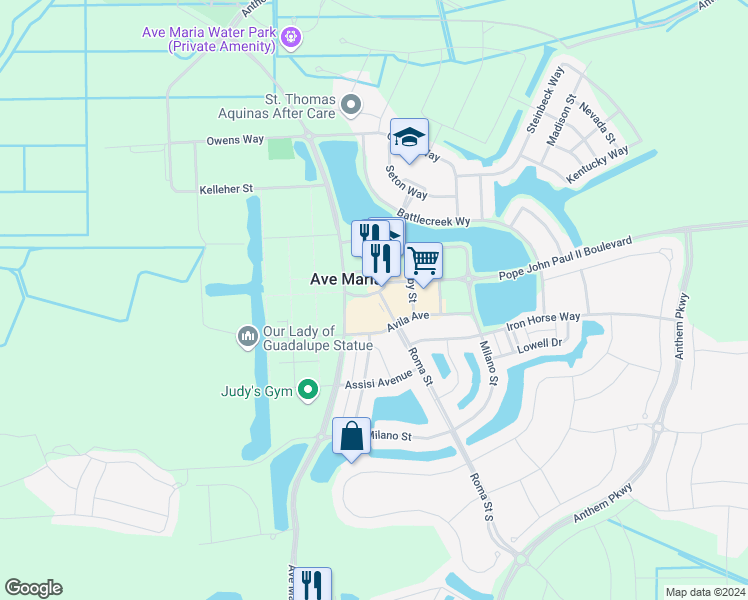 map of restaurants, bars, coffee shops, grocery stores, and more near 5076 Annunciation Circle in Ave Maria