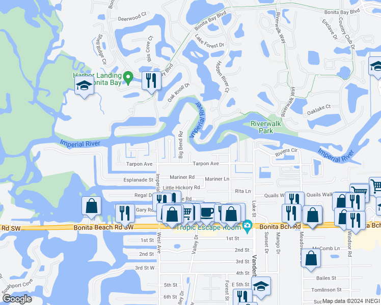 map of restaurants, bars, coffee shops, grocery stores, and more near 27583 Sherry Lane in Bonita Springs