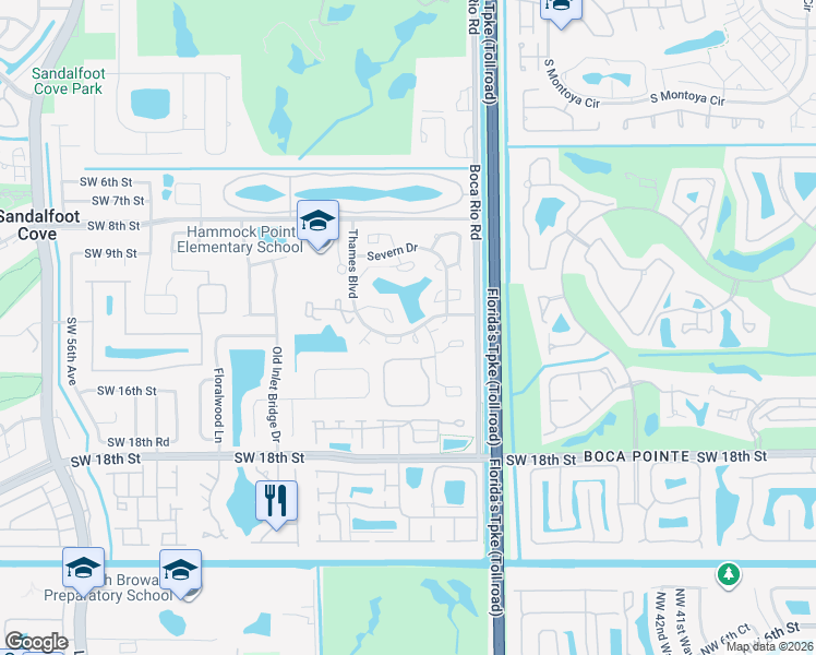 map of restaurants, bars, coffee shops, grocery stores, and more near 8101 Thames Boulevard in Boca Raton
