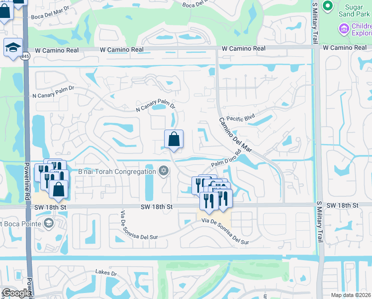map of restaurants, bars, coffee shops, grocery stores, and more near 22960 Greenview Terrace in Boca Raton
