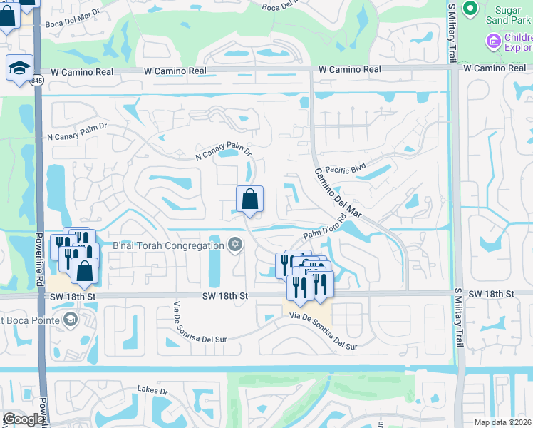 map of restaurants, bars, coffee shops, grocery stores, and more near 22960 Greenview Terrace in Boca Raton