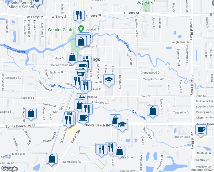 map of restaurants, bars, coffee shops, grocery stores, and more near 10701 Dean Street in Bonita Springs