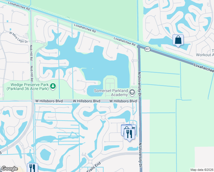 map of restaurants, bars, coffee shops, grocery stores, and more near 8440 Lakeview Trail in Parkland