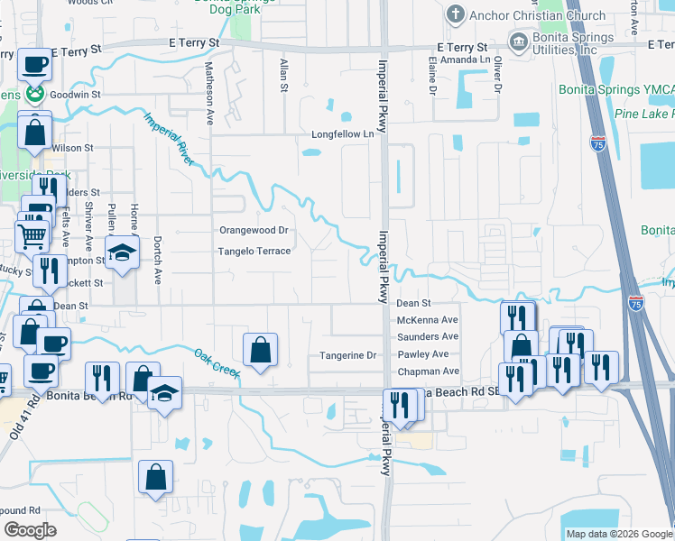 map of restaurants, bars, coffee shops, grocery stores, and more near 11345 Hunting Road in Bonita Springs