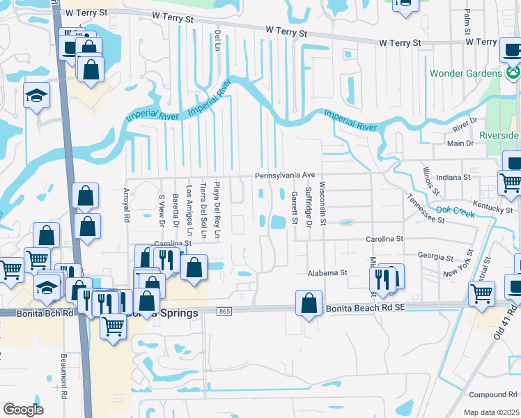map of restaurants, bars, coffee shops, grocery stores, and more near 27650 Hacienda East Boulevard in Bonita Springs