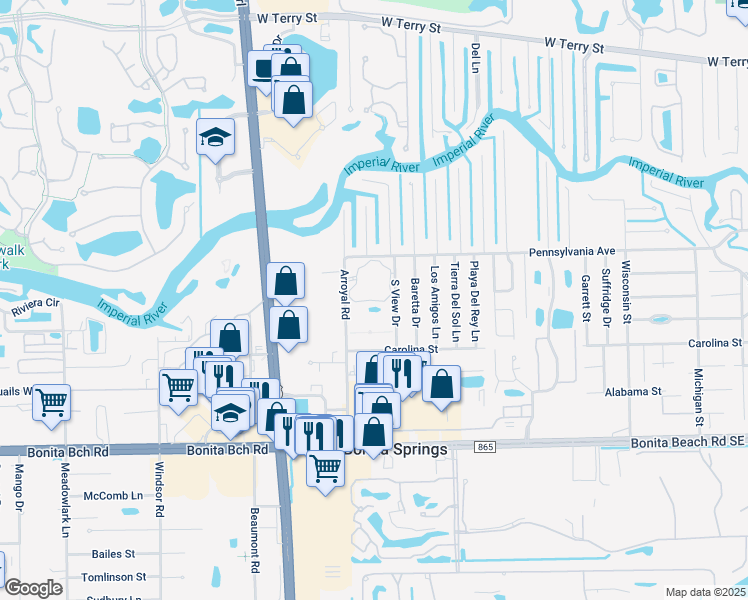 map of restaurants, bars, coffee shops, grocery stores, and more near 27540 Palmesta Circle in Bonita Springs