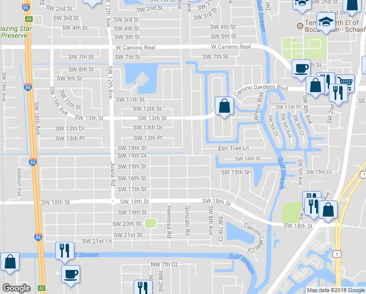 map of restaurants, bars, coffee shops, grocery stores, and more near 1450 Southwest 9th Avenue in Boca Raton