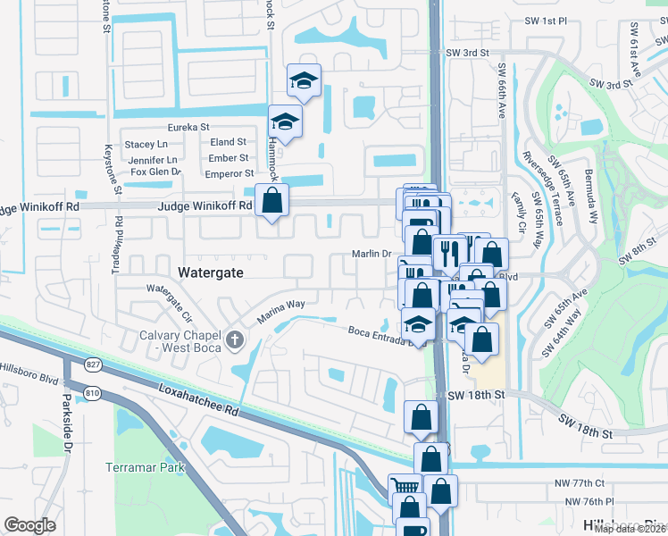 map of restaurants, bars, coffee shops, grocery stores, and more near 10321 Marlin Drive in Boca Raton
