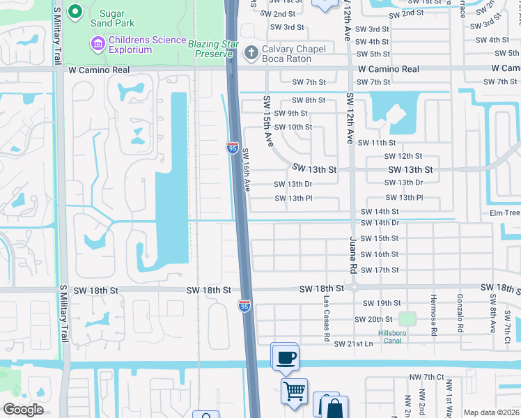 map of restaurants, bars, coffee shops, grocery stores, and more near 1521 Southwest 13th Place in Boca Raton