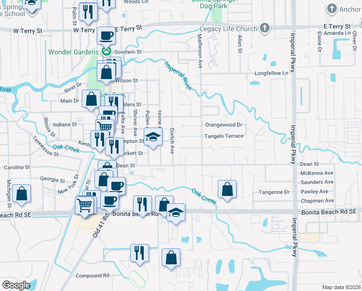 map of restaurants, bars, coffee shops, grocery stores, and more near 10881 Citrus Drive in Bonita Springs