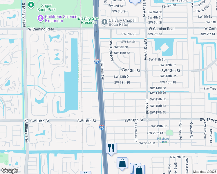 map of restaurants, bars, coffee shops, grocery stores, and more near 1521 Southwest 13th Place in Boca Raton