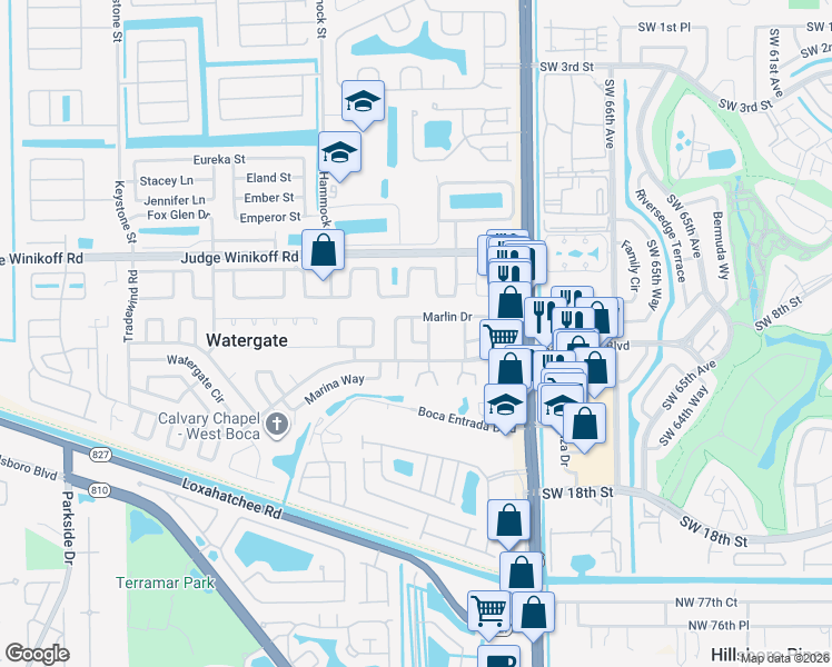 map of restaurants, bars, coffee shops, grocery stores, and more near 10321 Marlin Drive in Boca Raton