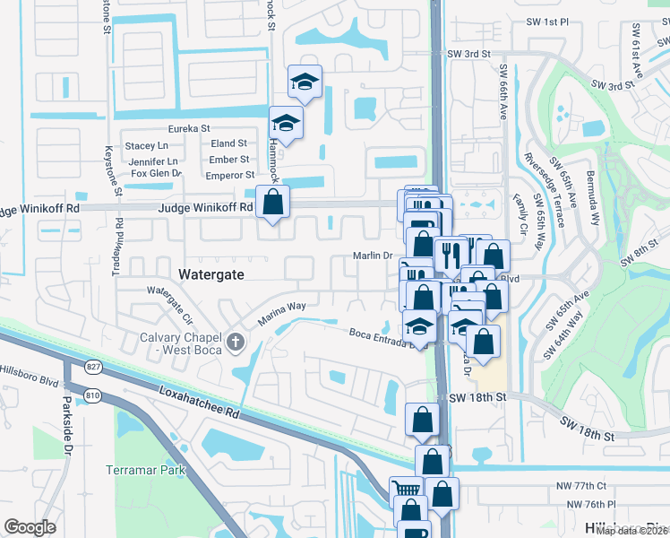 map of restaurants, bars, coffee shops, grocery stores, and more near 10321 Marlin Drive in Boca Raton