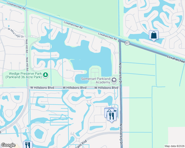 map of restaurants, bars, coffee shops, grocery stores, and more near 9632 Waterview Way in Parkland