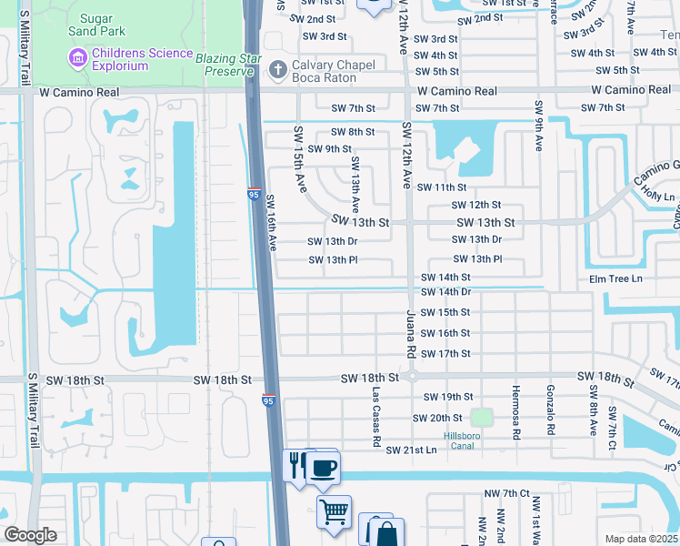 map of restaurants, bars, coffee shops, grocery stores, and more near 1333 Southwest 13th Place in Boca Raton