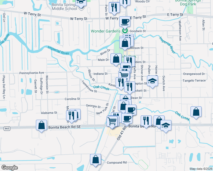 map of restaurants, bars, coffee shops, grocery stores, and more near 10321 Kentucky Street in Bonita Springs