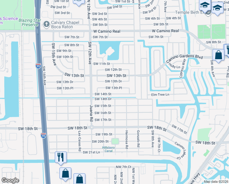 map of restaurants, bars, coffee shops, grocery stores, and more near 1098 Southwest 13th Place in Boca Raton