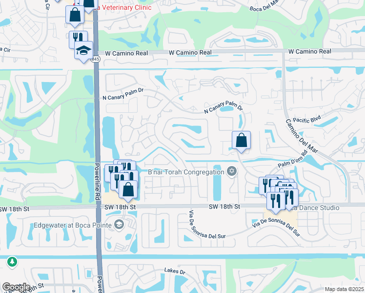 map of restaurants, bars, coffee shops, grocery stores, and more near 6545 Via Rosa in Boca Raton