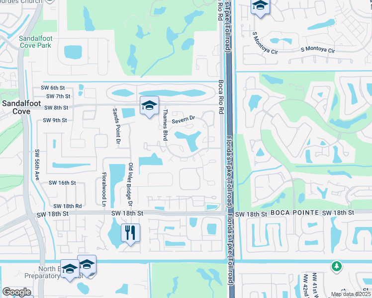 map of restaurants, bars, coffee shops, grocery stores, and more near 8101 Thames Boulevard in Boca Raton