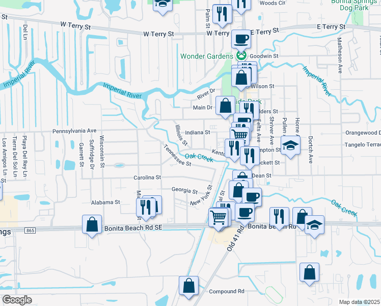 map of restaurants, bars, coffee shops, grocery stores, and more near 10251 Kentucky Street in Bonita Springs
