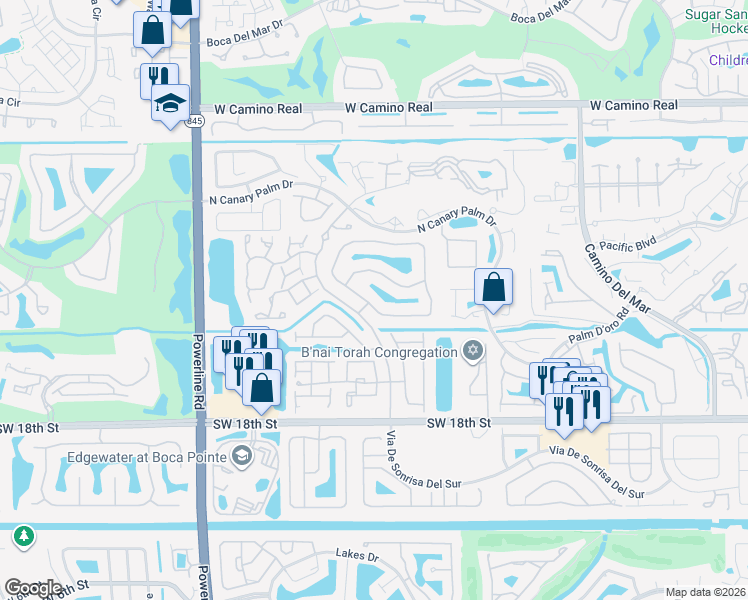 map of restaurants, bars, coffee shops, grocery stores, and more near 6545 Via Rosa in Boca Raton