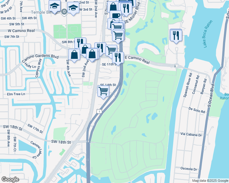 map of restaurants, bars, coffee shops, grocery stores, and more near 1401 South Federal Highway in Boca Raton
