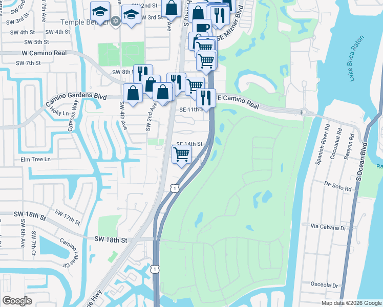 map of restaurants, bars, coffee shops, grocery stores, and more near 44 Southeast 14th Street in Boca Raton