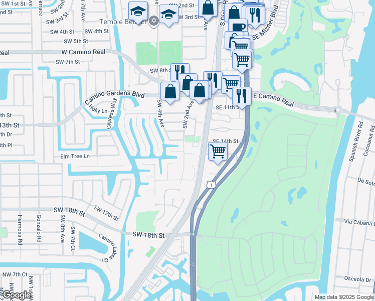 map of restaurants, bars, coffee shops, grocery stores, and more near 100 Southwest 14th Street in Boca Raton
