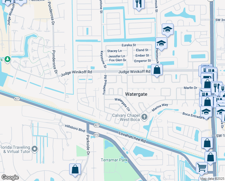 map of restaurants, bars, coffee shops, grocery stores, and more near 11901 Flotilla Place in Boca Raton