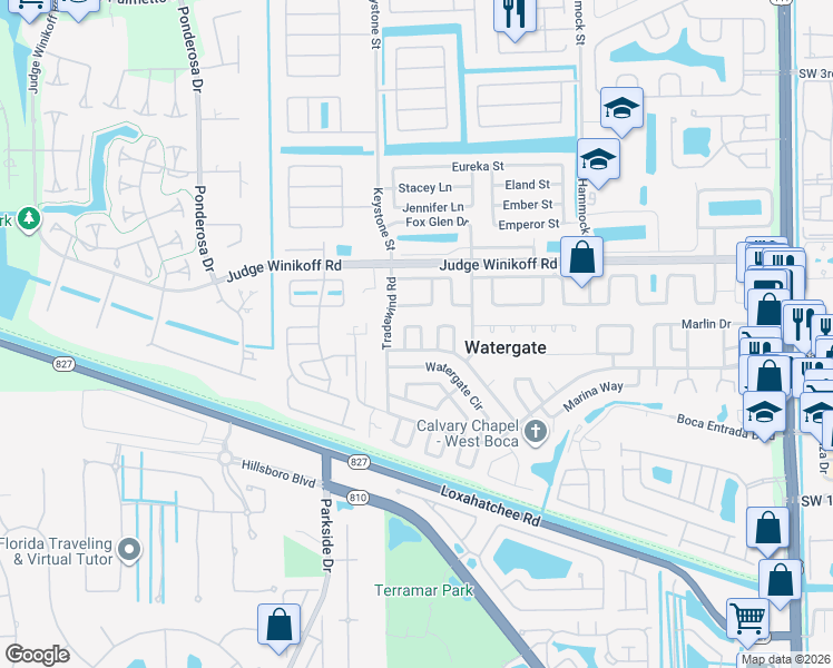 map of restaurants, bars, coffee shops, grocery stores, and more near 11901 Flotilla Place in Boca Raton
