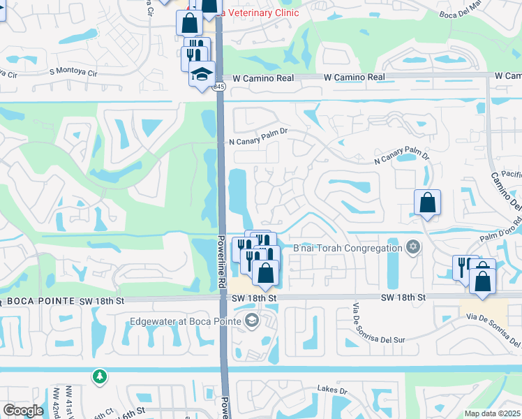 map of restaurants, bars, coffee shops, grocery stores, and more near 22799 Trelawny Terrace in Boca Raton