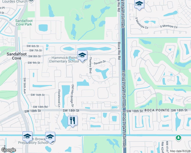 map of restaurants, bars, coffee shops, grocery stores, and more near 8177 Thames Boulevard in Boca Raton