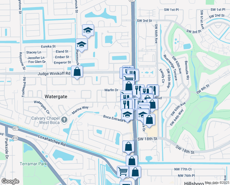 map of restaurants, bars, coffee shops, grocery stores, and more near 10219 Marlin Drive in Boca Raton