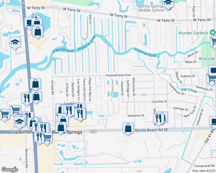 map of restaurants, bars, coffee shops, grocery stores, and more near 27650 Hacienda East Boulevard in Bonita Springs