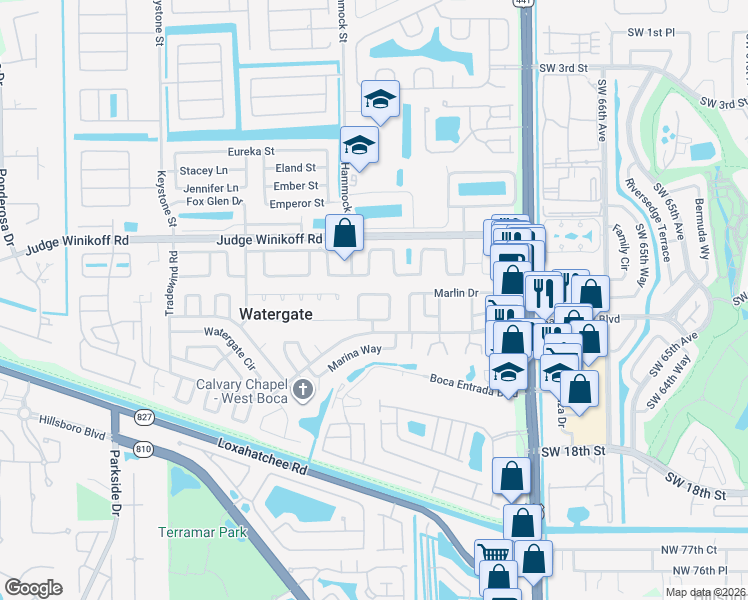map of restaurants, bars, coffee shops, grocery stores, and more near 10456 South 228th Lane in Boca Raton